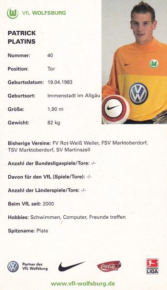 Autogramm Fussball | VfL Wolfsburg | 2004 | Patrick PLATINS