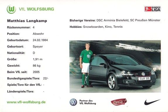 Autogramm Fussball | VfL Wolfsburg | 2005 | Matthias LANGKAMP