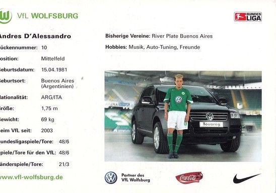 Autogramm Fussball | VfL Wolfsburg | 2005 | Andres D´ALESSANDRO