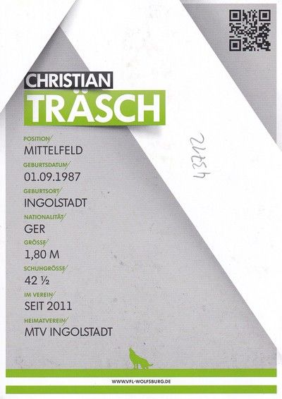 Autogramm Fussball | VfL Wolfsburg | 2014 | Christian TRÄSCH
