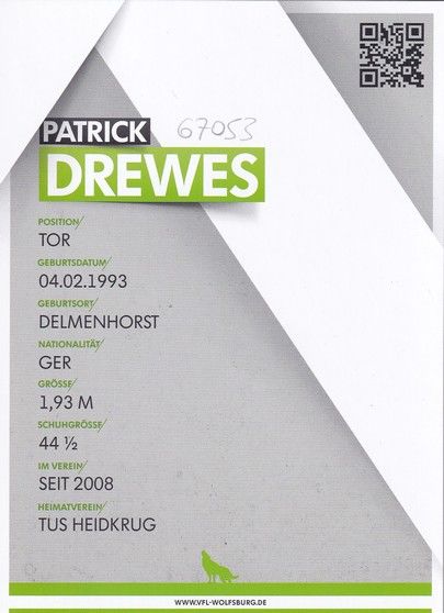 Autogramm Fussball | VfL Wolfsburg | 2014 | Patrick DREWES 