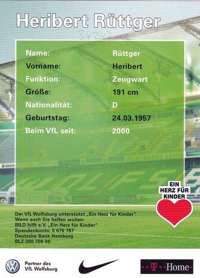 Autogramm Fussball | VfL Wolfsburg | 2008 | Heribert RÜTTGER
