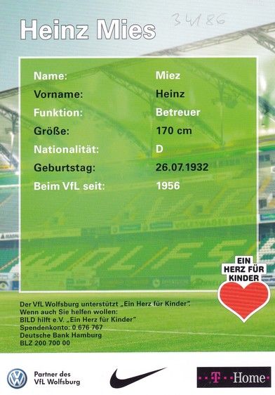 Autogramm Fussball | VfL Wolfsburg | 2008 | Heinz MIES