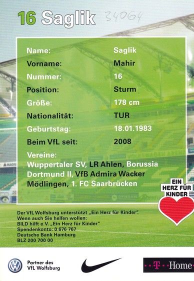Autogramm Fussball | VfL Wolfsburg | 2008 | Mahir SAGLIK