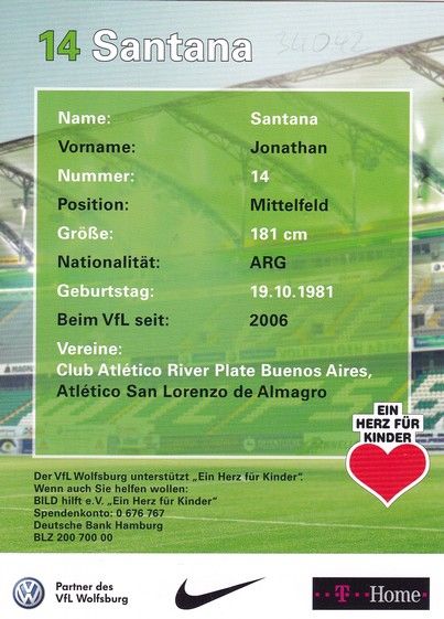 Autogramm Fussball | VfL Wolfsburg | 2008 | Jonathan SANTANA