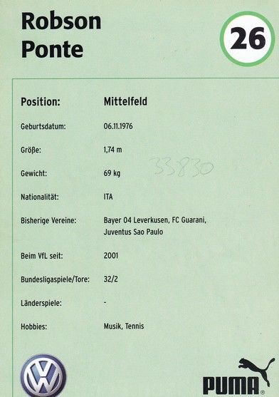 Autogramm Fussball | VfL Wolfsburg | 2001 | Robson PONTE