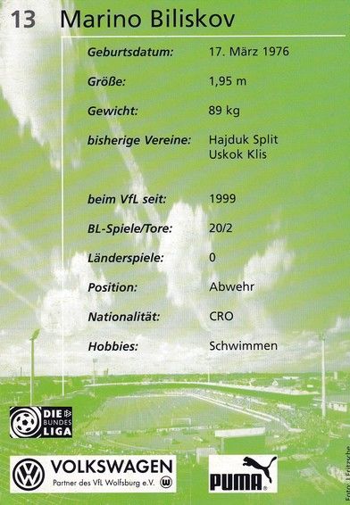 Autogramm Fussball | VfL Wolfsburg | 2000 | Marino BILISKOV