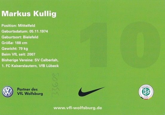 Autogramm Fussball | VfL Wolfsburg | 2007-2 | Markus KULLIG