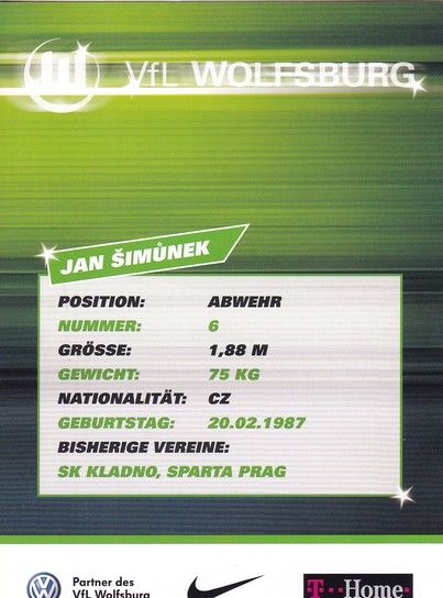 Autogramm Fussball | VfL Wolfsburg | 2007-1 | Jan SIMUNEK