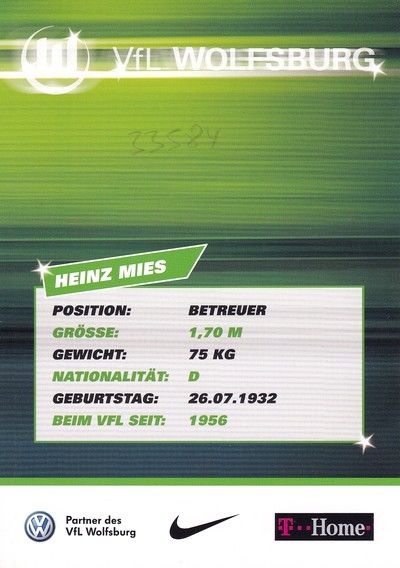 Autogramm Fussball | VfL Wolfsburg | 2007-1 | Heinz MIES