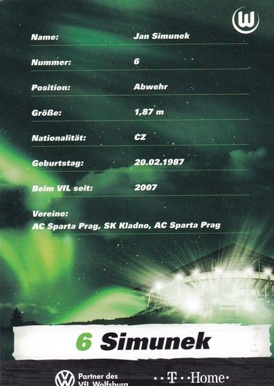 Autogramm Fussball | VfL Wolfsburg | 2009 | Jan SIMUNEK