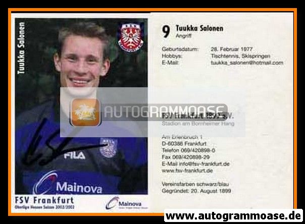 Autogramm Fussball | FSV Frankfurt | 2002 | Tuukka SALONEN