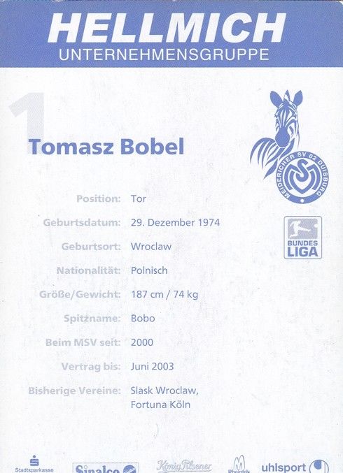 Autogramm Fussball | MSV Duisburg | 2002 | Tomasz BOBEL