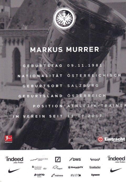 Autogramm Fussball | Eintracht Frankfurt | 2018 | Markus MURRER