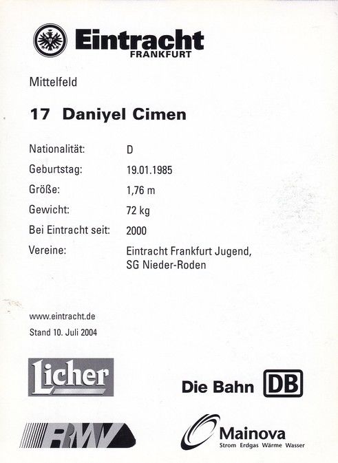 Autogramm Fussball | Eintracht Frankfurt | 2004 | Daniyel CIMEN