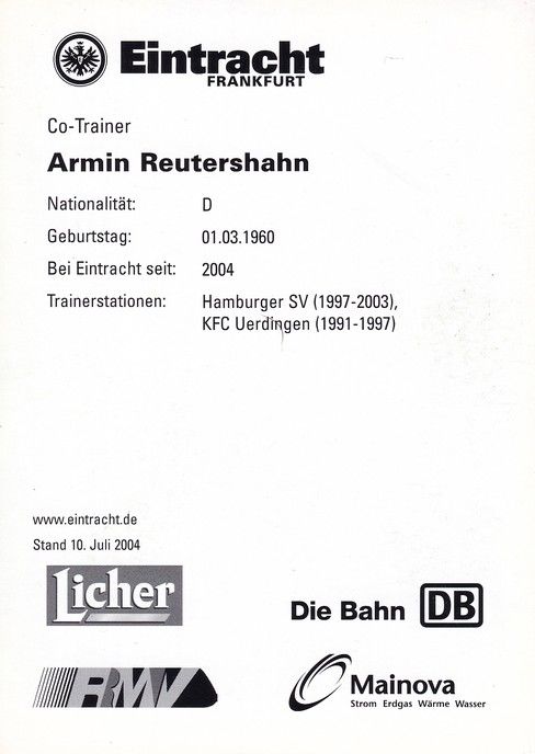 Autogramm Fussball | Eintracht Frankfurt | 2004 | Armin REUTERSHAHN