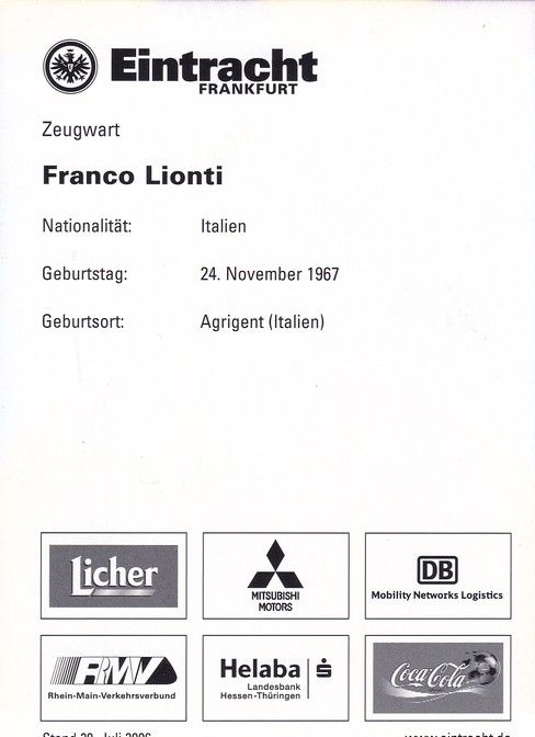 Autogramm Fussball | Eintracht Frankfurt | 2006 | Franco LIONTI
