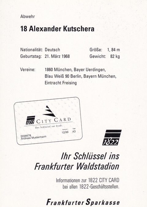 Autogramm Fussball | Eintracht Frankfurt | 1998 | Alexander KUTSCHERA