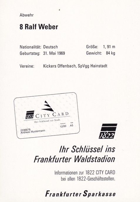 Autogramm Fussball | Eintracht Frankfurt | 1998 | Ralf WEBER