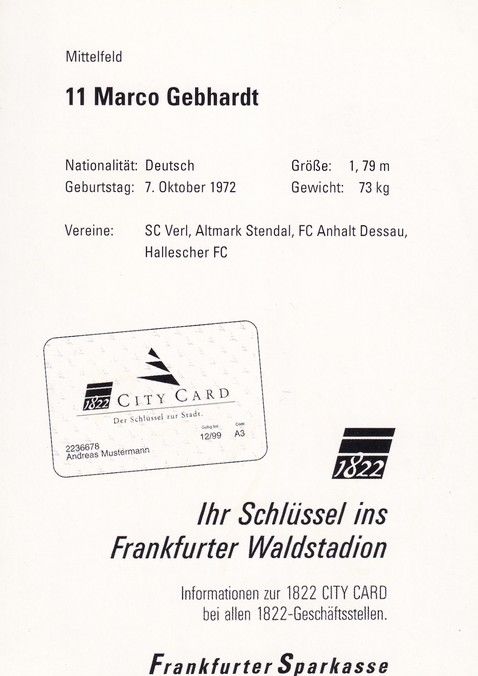 Autogramm Fussball | Eintracht Frankfurt | 1998 | Marco GEBHARDT