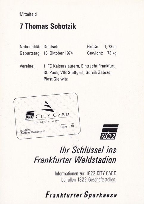 Autogramm Fussball | Eintracht Frankfurt | 1999 | Thomas SOBOTZIK