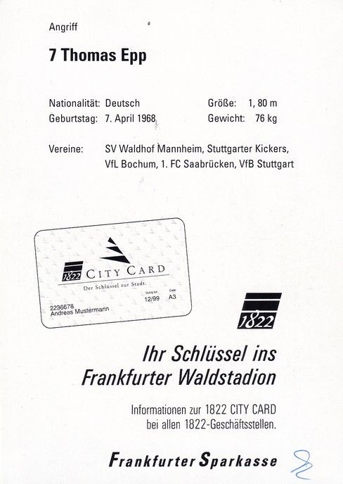 Autogramm Fussball | Eintracht Frankfurt | 1999 | Thomas EPP
