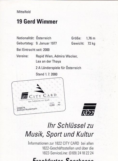 Autogramm Fussball | Eintracht Frankfurt | 2000 | Gerd WIMMER