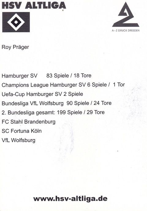 Autogramm Fussball | Hamburger SV | 2010er Altliga | Roy PRÄGER