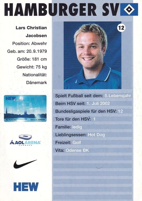 Autogramm Fussball | Hamburger SV | 2003 Retro | Lars Christian JACOBSEN