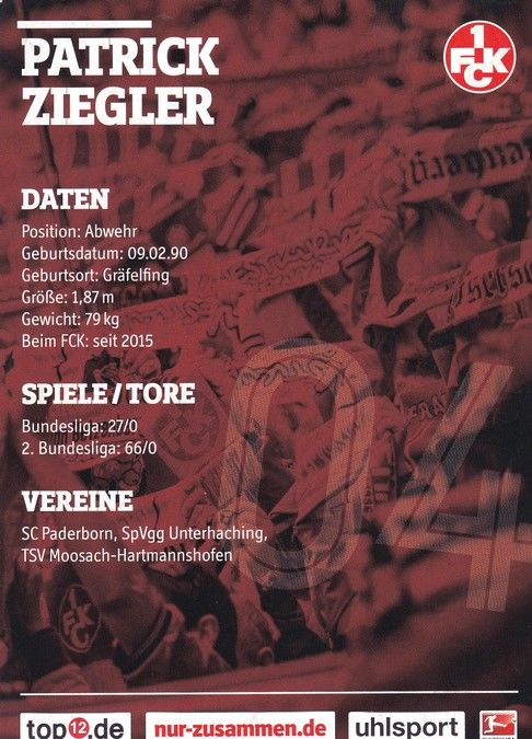Autogramm Fussball | 1. FC Kaiserslautern | 2016 | Patrick ZIEGLER