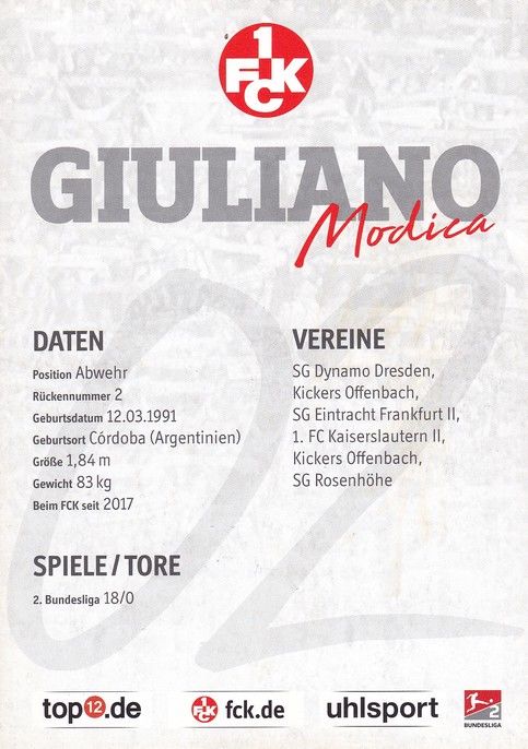 Autogramm Fussball | 1. FC Kaiserslautern | 2017 | Giuliano MODICA