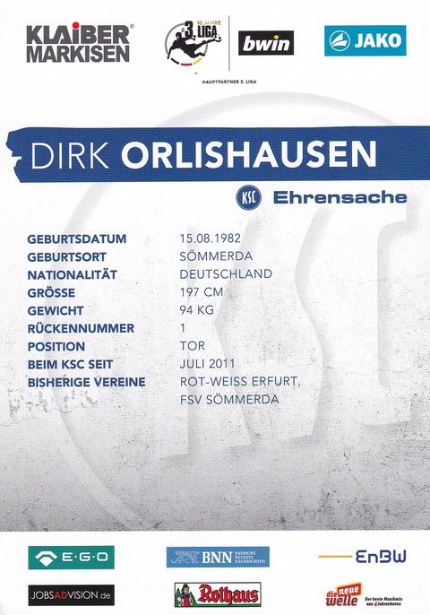 Autogramm Fussball | Karlsruher SC | 2017 | Dirk ORLISHAUSEN