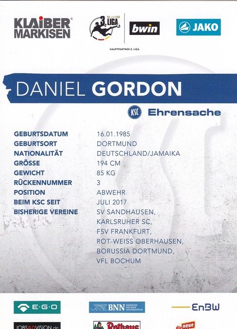Autogramm Fussball | Karlsruher SC | 2017 | Daniel GORDON