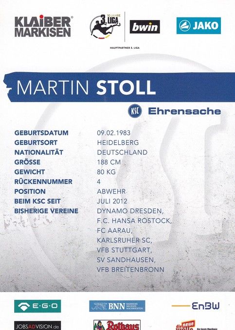 Autogramm Fussball | Karlsruher SC | 2017 | Martin STOLL