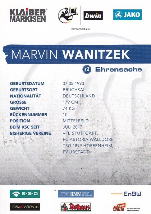 Autogramm Fussball | Karlsruher SC | 2017 | Marvin WANITZEK