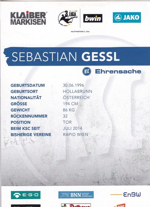 Autogramm Fussball | Karlsruher SC | 2017 | Sebastian GESSL