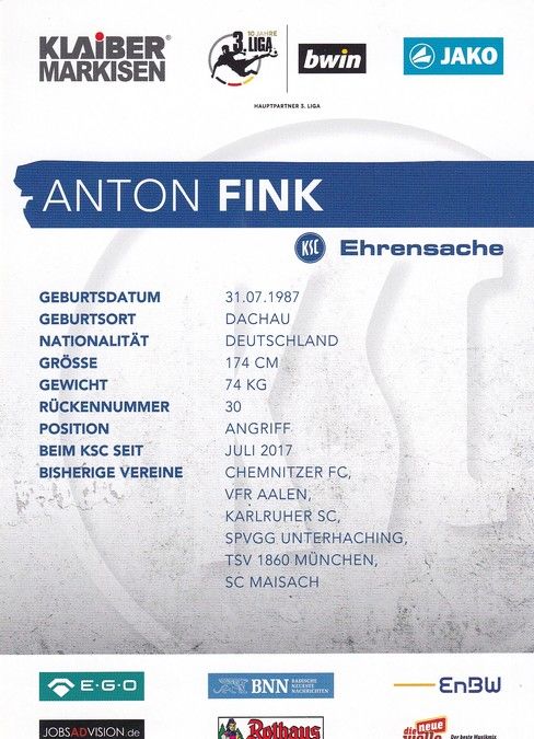 Autogramm Fussball | Karlsruher SC | 2017 | Anton FINK 