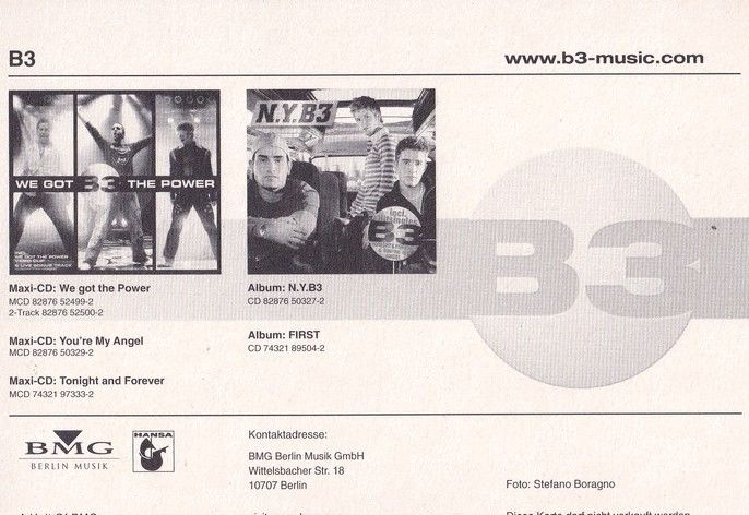 Autogramme Pop (USA) | B3 | 2003 Druck "N.Y.B3" (BMG)