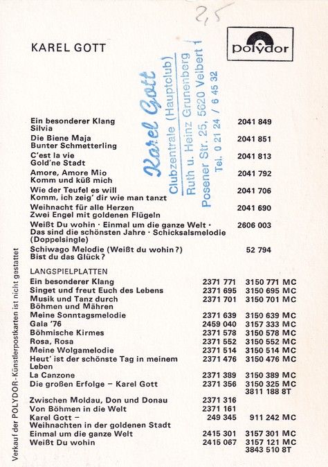 Autogramm Schlager | Karel GOTT | 1977 "Ein Besonderer Klang" (Portrait Color Polydor)