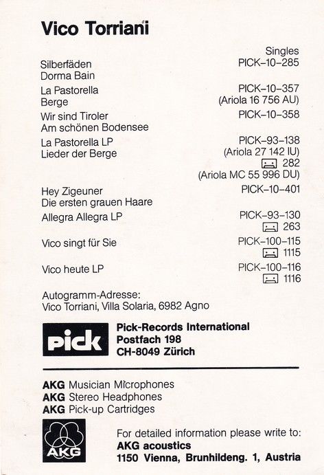 Autogramm Schlager | Vico TORRIANI | 1977 "Vico Heute" (Portrait Color Pick)