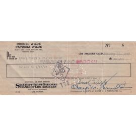 Autograph Film (USA) | Cornel WILDE | 1947 (Bank Check)