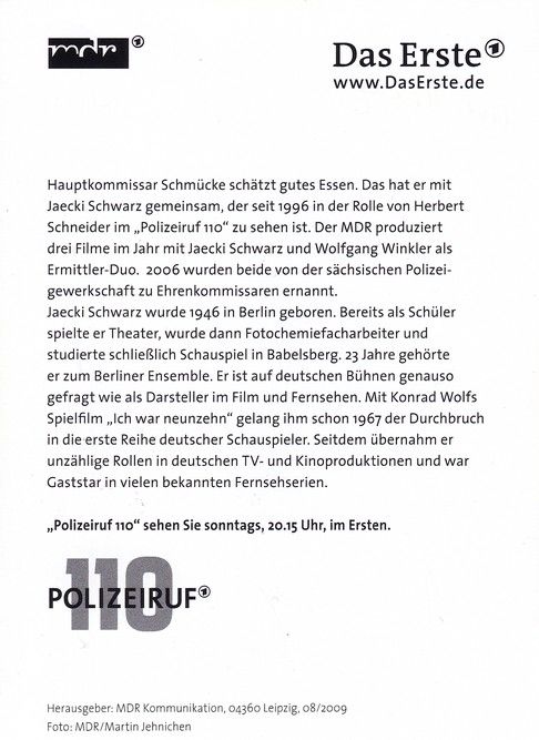 Autogramm TV | ARD | Jaecki SCHWARZ | 2009 "Polizeiruf 110" (Jehnichen)
