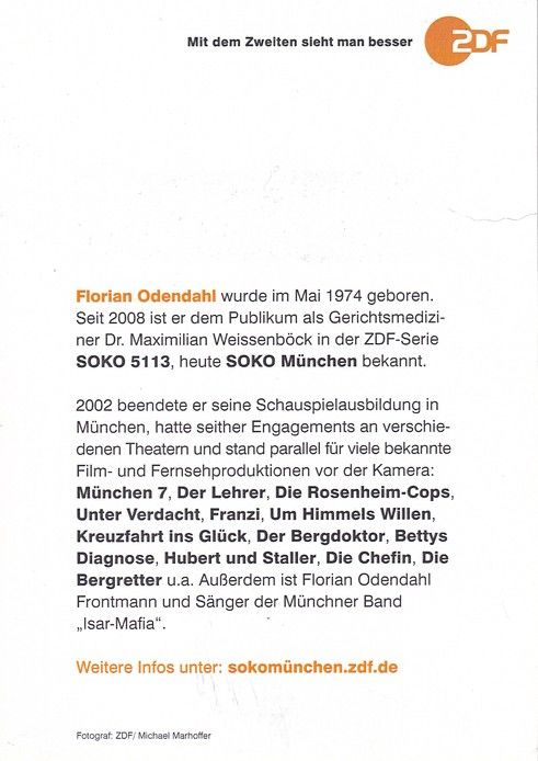 Autogramm TV | ZDF | Florian ODENDAHL | 2010er "SOKO München" (Marhoffer)