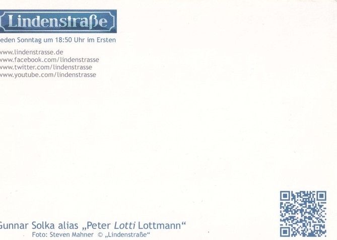 Autogramm TV | ARD | Gunnar SOLKA | 2010er "Lindenstrasse" (Mahner) 1