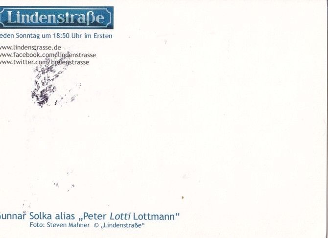 Autogramm TV | ARD | Gunnar SOLKA | 2010er "Lindenstrasse" (Mahner) 3