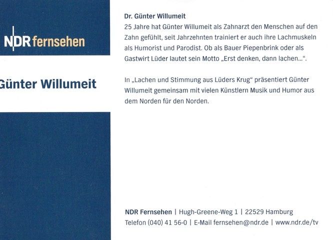 Autogramm TV | NDR | Günter WILLUMEIT | 2000er (Portrait Color) Garrels