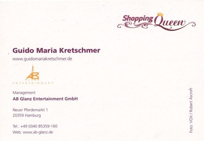 Autogramm TV | VOX | Guido Maria KRETSCHMER | 2010er "Shopping Queen" (Portrait SW) Ascroft
