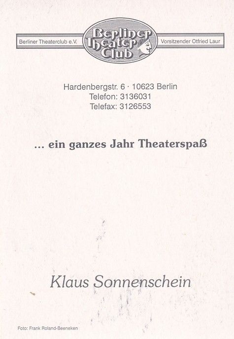 Autogramm Schauspieler | Klaus SONNENSCHEIN | 1990er (Portrait SW) Theaterclub 2