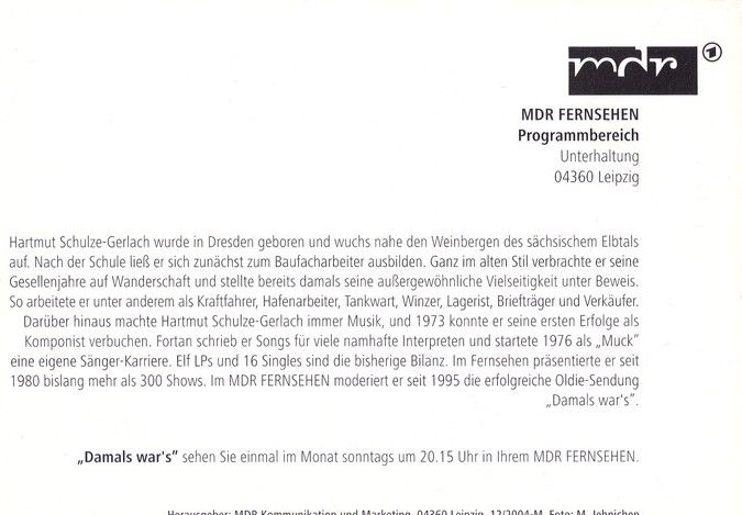 Autogramm TV | MDR | Hartmut SCHULZE-GERLACH | 2004 "Damals War´s" (Jehnichen)