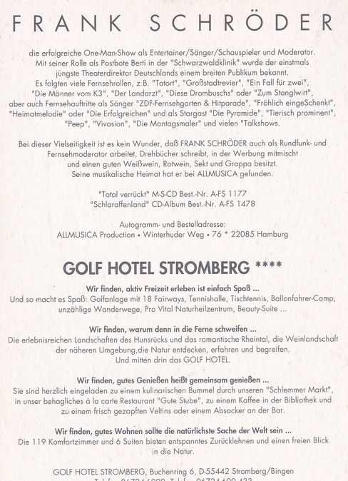 Autogramm Schauspieler | Frank SCHRÖDER | 2000er (Portrait Color) Golf Hotel